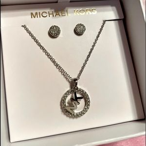 Michael Kors MK Logo Necklace and Stud Earring Set